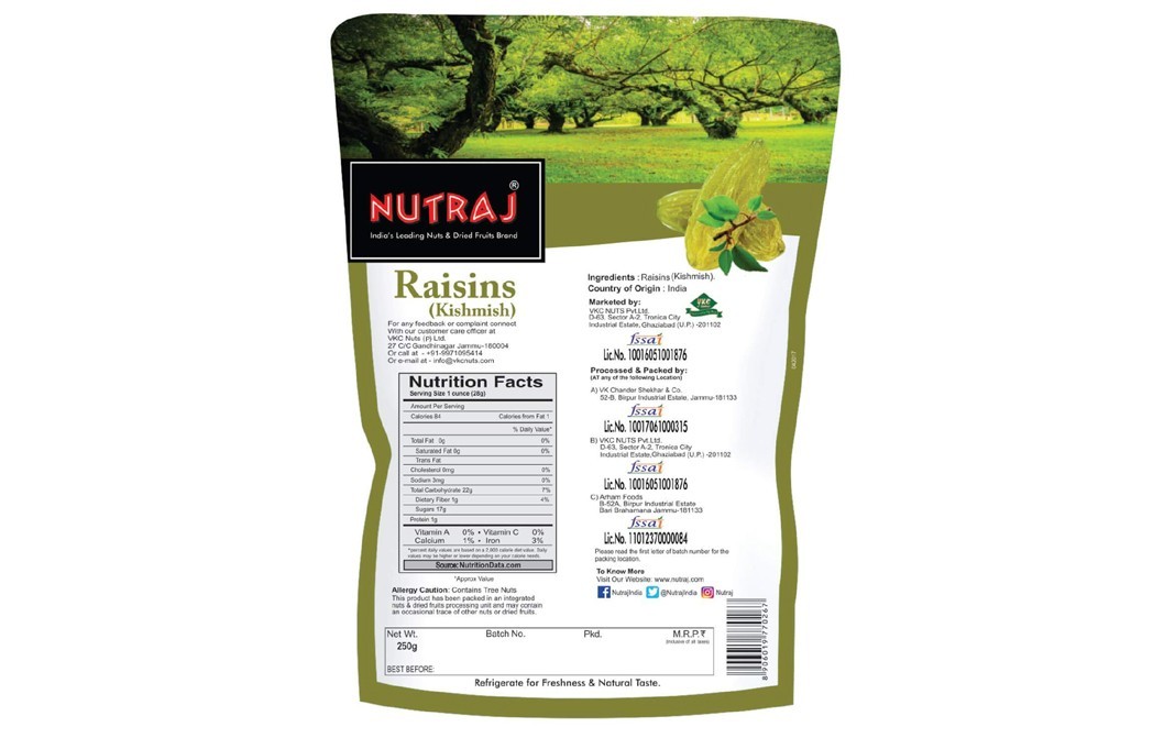Nutraj Raisins (Kishmish)    Pack  250 grams